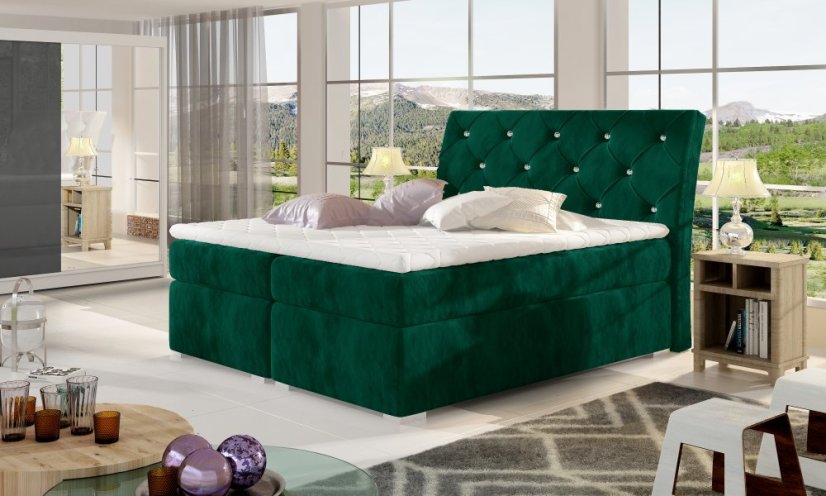 Kontinentální postel Boxspring CALVIN zelená - Vyberte rozměry: 140 x 200 cm