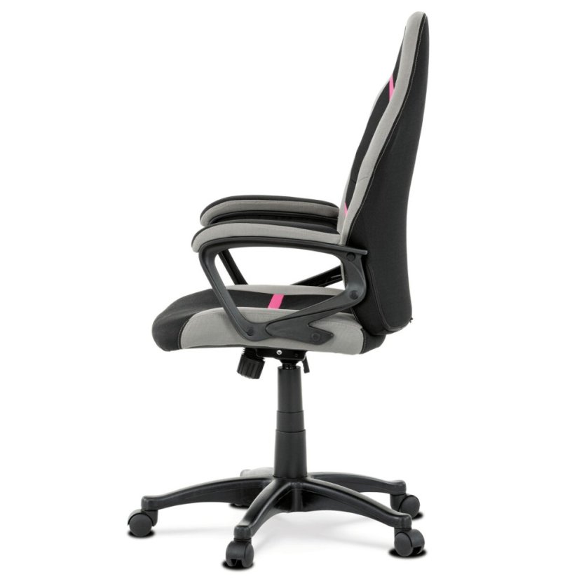 Kancelářská a herní židle, potah růžová, šedá a černá látka, houpací mechanismus