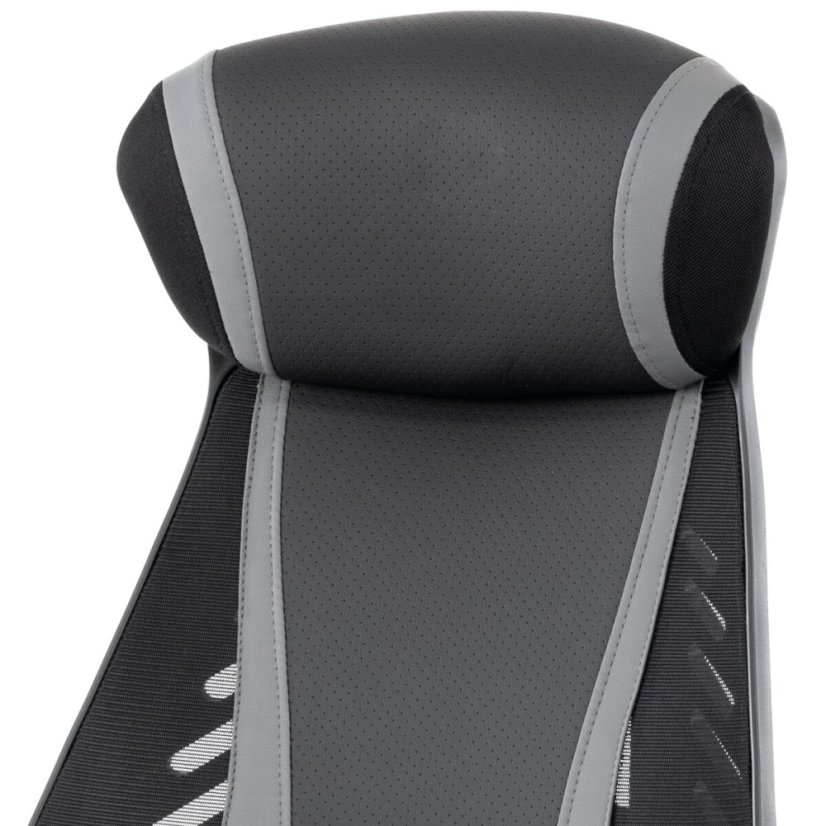 Herní křeslo, šedá, černá ekokůže a černá látka a síťovina MESH, PCA mech