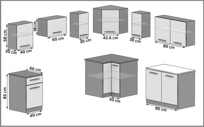Kuchyňská linka rohová LEON 360 dub sonoma - Vyberte rozměry: 360 cm