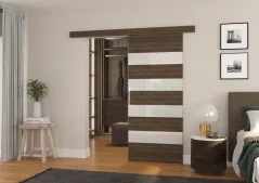 Posuvné nástěnné dveře MILOU 86 choco – bílý Lacobel (86 x 205) cm – záruka 4 roky