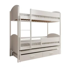 Třílůžková dětská postel Leia 180x80 – bílá (86 x 185) cm – 2 zásuvky na lůžkoviny místo další komody