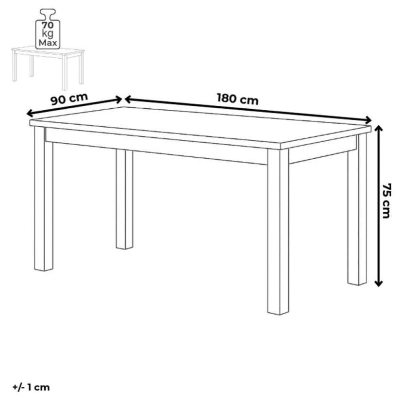 Jídelní stůl 180x90x75, masiv dub bílý, povrchová úprava olejem, nohy 10x10 cm