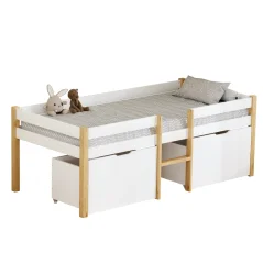 Postel s úložným prostorem, 90x200 JUNA, dub/bílá (97 x 206) cm – spací plocha 90 x 200 cm