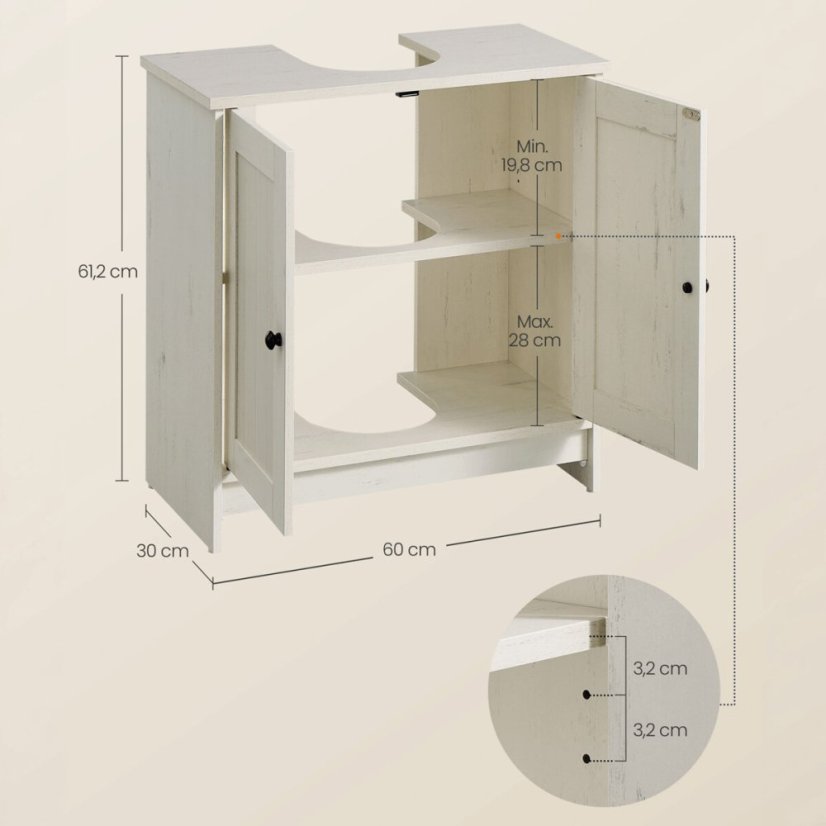 Koupelnová skříňka 60x30x61cm, mdf, bílá, AUK-E1155 WT