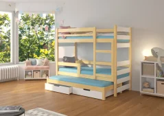 Patrová postel pro tři osoby s matracemi KARLO borovice – bílá (81 x 160) cm