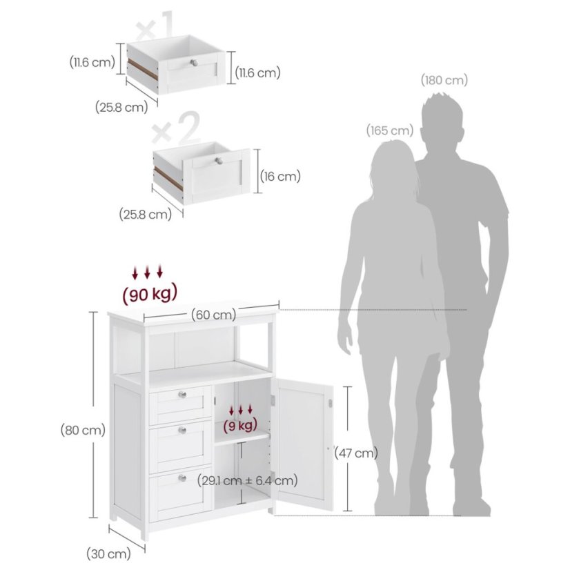 Komoda 60x30x80cm, mdf, bílá, AUK-E1154 WT