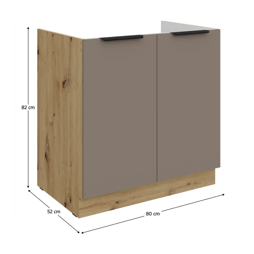 Dřezová skříňka, sandgrau/dub artisan, FRISBO 80 ZL 2F BB