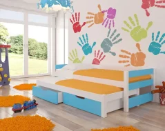 Manželská postel s matracemi FRAGA – modrá (96 x 65) cm – 2 zásuvky na lůžkoviny místo další komody