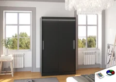 Posuvná skříň s LED osvětlením COLLIN 120 černá (120 x 200) cm – 6 polic pro přehledné uložení
