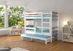 Patrová postel pro tři osoby s matracemi KARLO bílá – šedá (81 x 160) cm