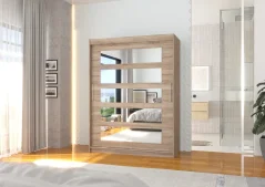Skříň posuvná se zrcadlem MURANI 150 lanýž (150 x 200) cm – 6 polic pro přehledné uložení
