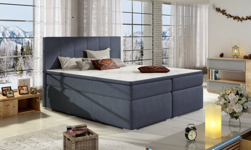 Kontinentální postel Boxspring MARIO modrá - Vyberte rozměry: 180 x 200 cm