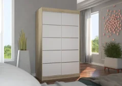 Skříň posuvná BENISSO 120 sonoma – bílá (120 x 200) cm – 6 polic pro přehledné uložení