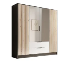 Skříň Neri 200 se zrcadly černá – bílá (200 x 200) cm – 5 polic pro přehledné uložení