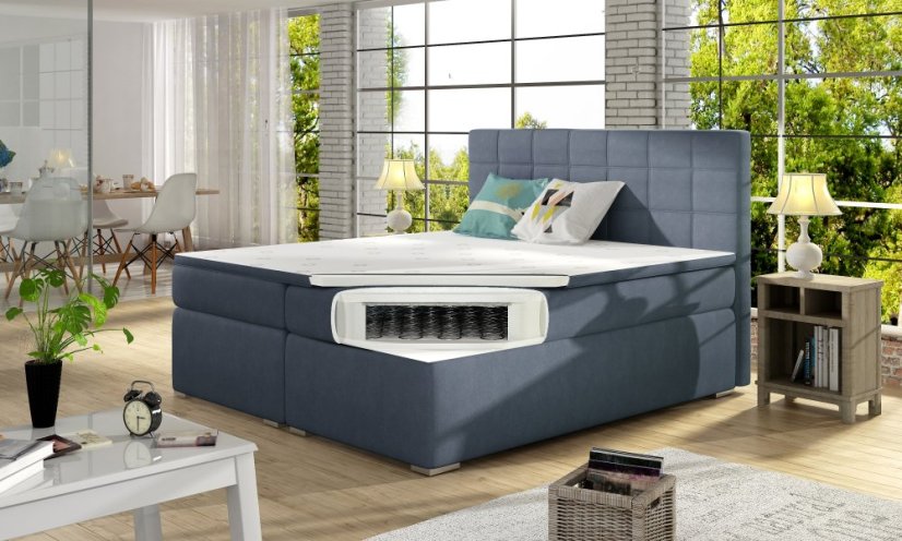 Kontinentální postel Boxspring LUCIE modrá - Vyberte rozměry: 180 x 200 cm