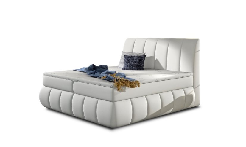 Kontinentální postel Boxspring RAVIOLI bílá ekokůže - Vyberte rozměry: 160  x 200 cm