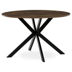 Stůl jídelní kulatý, 120x120x75,5 cm, MDF staré dřevo, černé kovové nohy