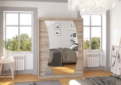 Skříň posuvná se zrcadlem MODESTO 150 lanýž (150 x 200) cm – 6 polic pro přehledné uložení