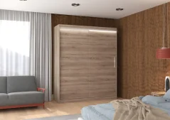 Posuvná skříň s LED osvětlením LINCOLN 180 trufle (180 x 215) cm – 6 polic pro přehledné uložení