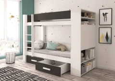 Patrová dvoulůžková postel GARET 180x80 bílá (94 x 160) cm – 2 zásuvky na lůžkoviny místo další komody