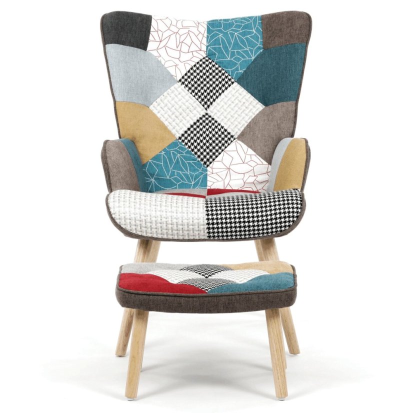 Křeslo ušák, vícebarevná, látka, AK-305B PW2 - Barva: patchwork#eup349589euv1