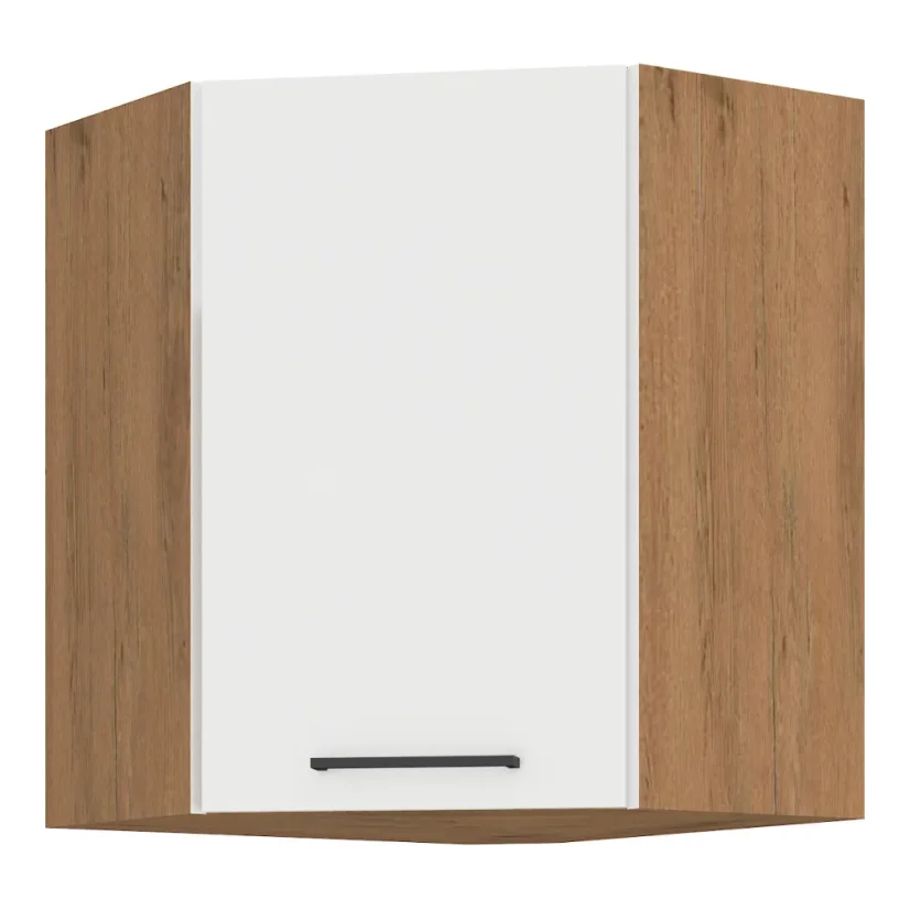 Horní rohová skříňka, VEGA 58x58 GN-72 1F, bílá extra vysoký lesk HG/dub lancelot