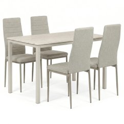 Jídelní set s 4 židlemi, 110x70x75cm travertin, ASE-1039 CRM2
