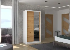 Posuvná skříň se zrcadlem BAROS 100 bílá – artisan (100 x 200) cm – 5 polic pro přehledné uložení