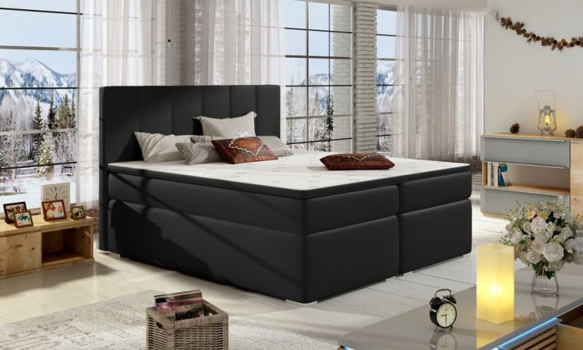 Kontinentální postel Boxspring MARIO černá ekokůže - Vyberte rozměry: 180 x 200 cm