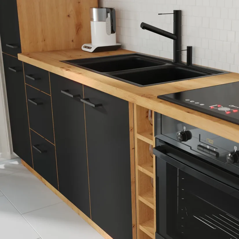 Horní otevřená skříňka, černý mat / dub artisan, Monro 15 G-72 OTW