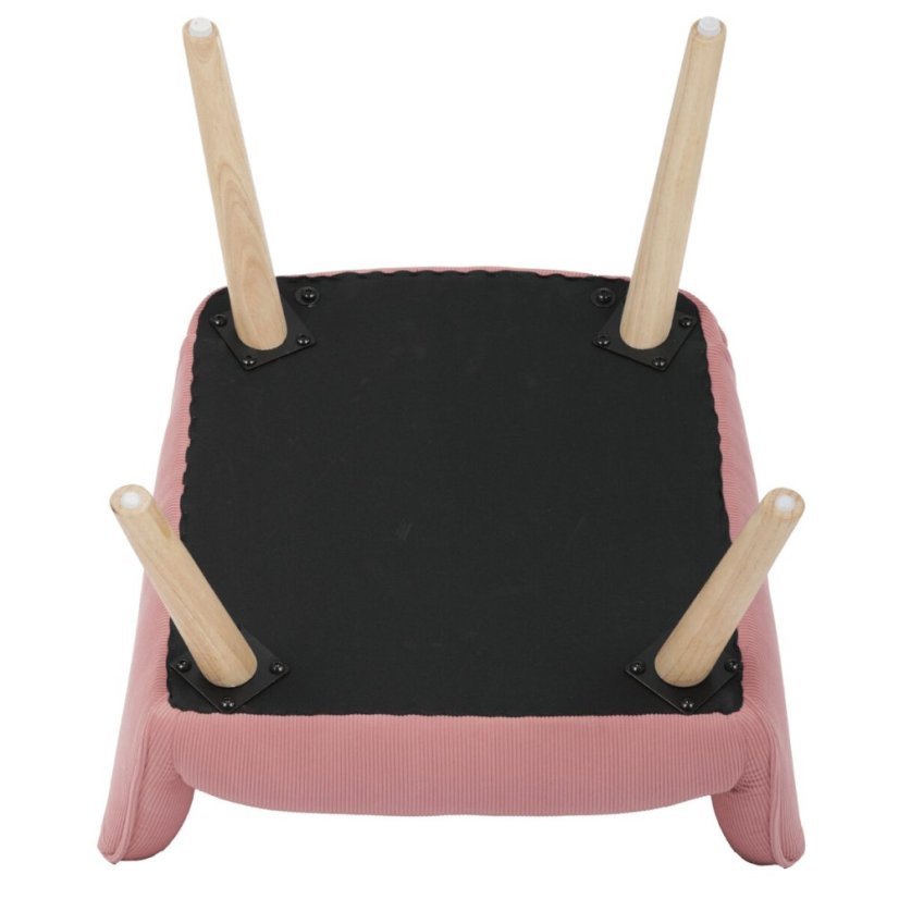 Křeslo, potah růžová manšestrová látka, dřevěné nohy, masiv kaučukovník