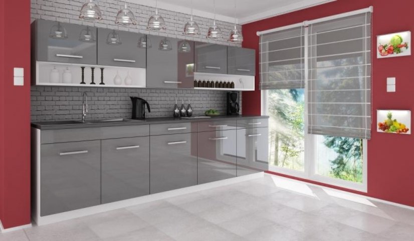 Kuchyňská linka DIAMOND 260/260 šedá lesk - Vyberte rozměry: 260 cm