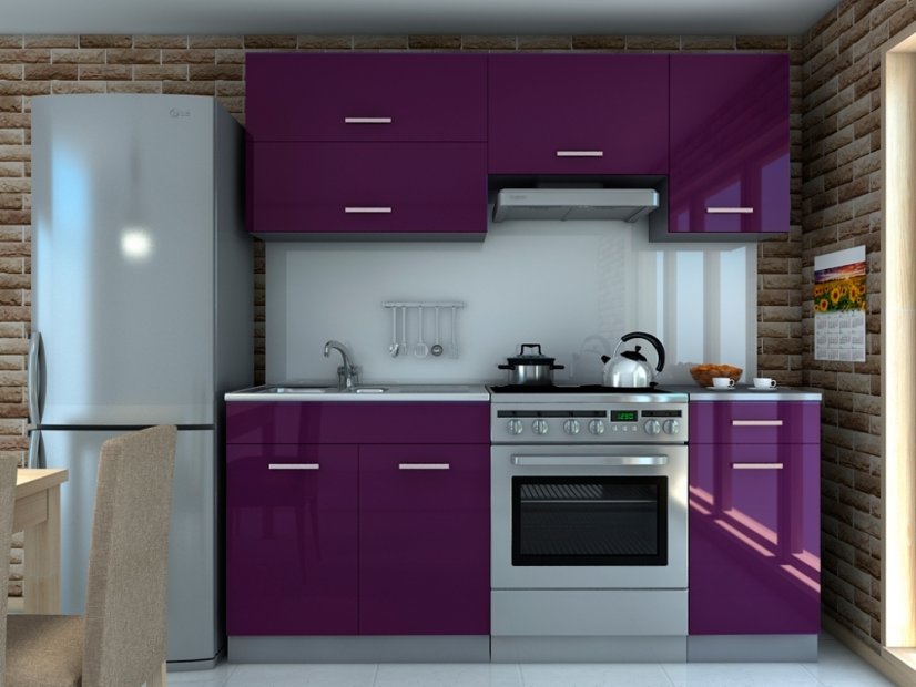 Kuchyňská linka DIAMOND 180x120 fialová lesk - Vyberte rozměry: 180 cm