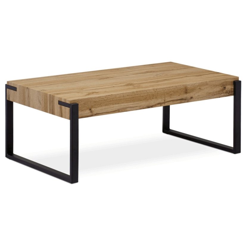 Konferenční stolek 110x60x43, deska MDF dekor divoký dub tloušťka 100mm, kov černý mat