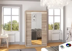 Posuvná skříň se zrcadlem a LED osvětlením SANTOS 120 trufle (120 x 200) cm – 6 polic pro přehledné uložení