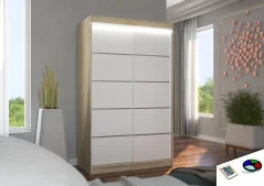 Posuvná skříň s LED osvětlením BENISSO 120 sonoma – bílá (120 x 200) cm – 6 polic pro přehledné uložení