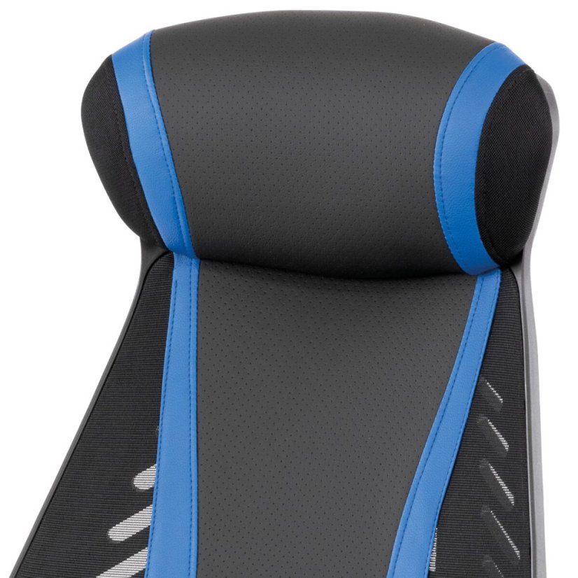 Herní křeslo, modrá, černá ekokůže a černá látka a síťovina MESH, PCA mech