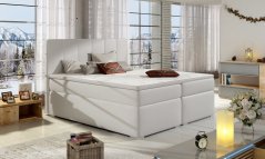 Kontinentální postel Boxspring MARIO bílá ekokůže – vysoký násed cca 66 cm