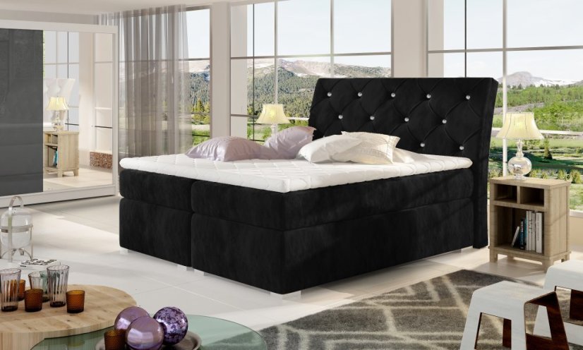 Kontinentální postel Boxspring CALVIN černá - Vyberte rozměry: 180 x 200 cm