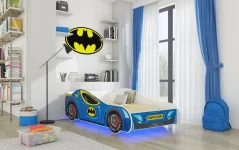 Postel s matracem a LED osvětlením BATCAR 140x70 modrá (74 x 48) cm