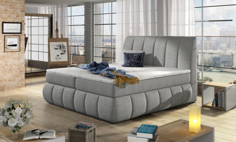 Kontinentální postel Boxspring RAVIOLI šedá - Vyberte rozměry: 140 x 200 cm