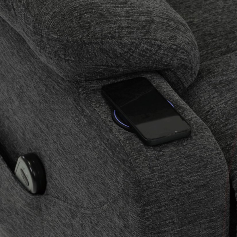 Křeslo polohovací elektrické, 1 motor, šedá látka, bezdrátové nabíjení pro mobilní telefon