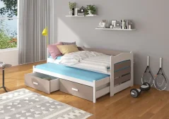 Postel dvojitá TIARRO 180x80 bílá – hříbková (87 x 80) cm – 2 zásuvky na lůžkoviny místo další komody