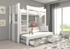 Třílůžková patrová postel ARTEMA 180x80 – šedá (194 x 93) cm – 2 zásuvky na lůžkoviny místo další komody