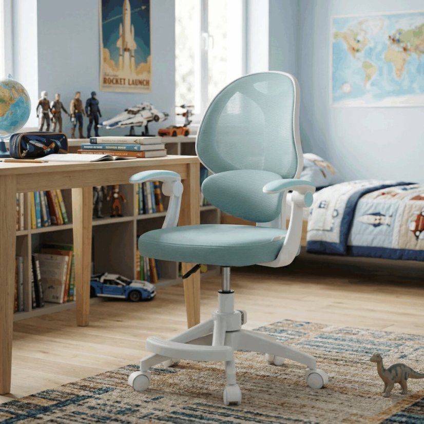 Dětská židle, výškově nastavitelná, modrá síťovina, KA-W8008 BLUE