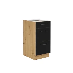 Spodní skříňka se zásuvkami Monro 40 D 3S BB, černý mat / dub artisan (40 x 82) cm