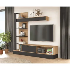 Obývací stěna GELUZA, dub riviera/černá (205 x 192) cm