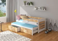 Postel dvojitá s bariérou TIARRO 180x80 bílá – zlatý dub (87 x 80) cm