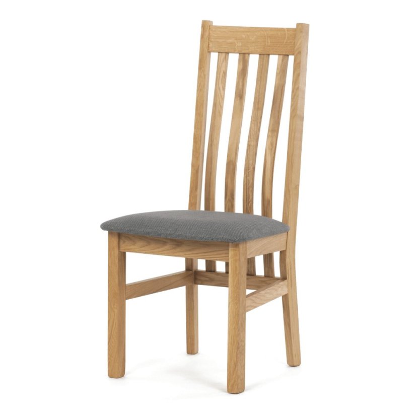 Dřevěná jídelní židle, potah antracitově šedá látka, masiv dub, přírodní odstín - Dekor: Dub